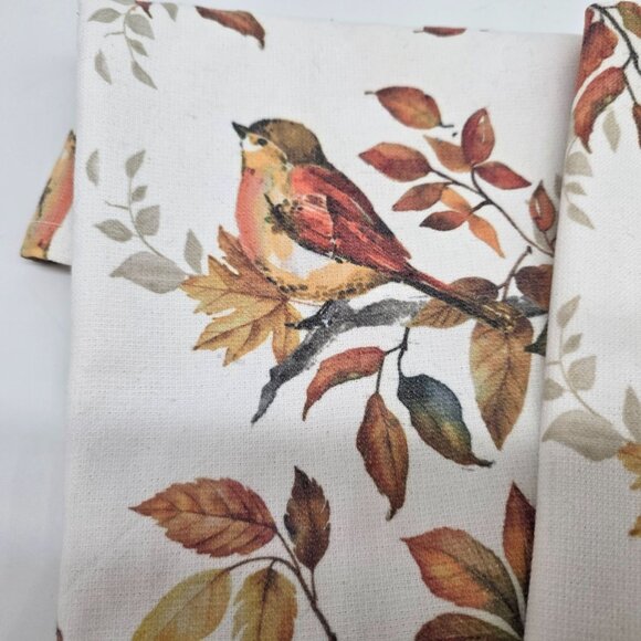 Nicole Miller Home Cotton Fall Bird & Leaves Print Kitchen Towels Set Of 2 - Picture 4 of 10